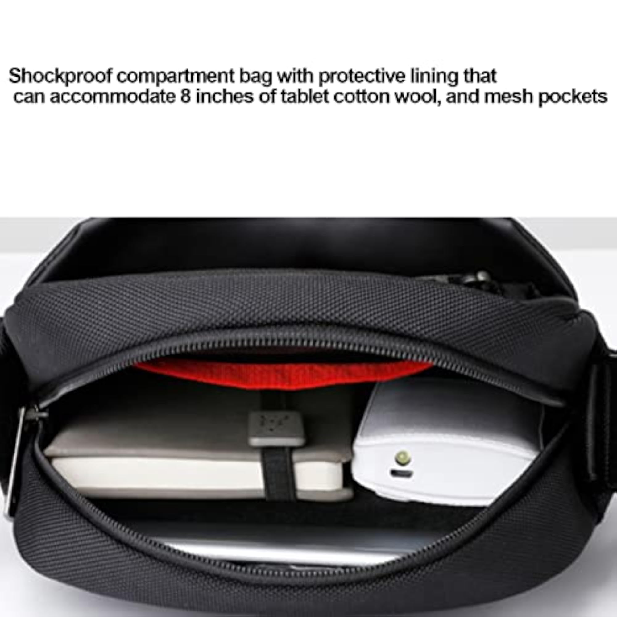 Men's Black Adjustable Strap Messenger Bag, Shockproof Insulation